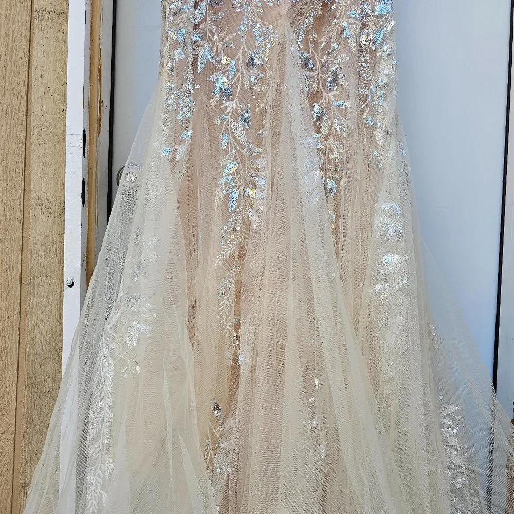NWT Andrea and Leo A1118 Tulle Prom Dress Platinum in Size 14 - Picture 3 of 6